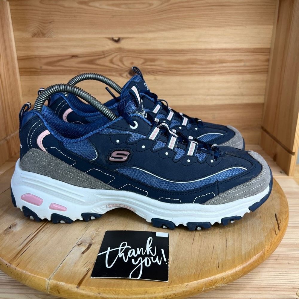 Sketchers D Lite Navy & Grey Comfort Casual Sneaker Shoes Womens Size 10